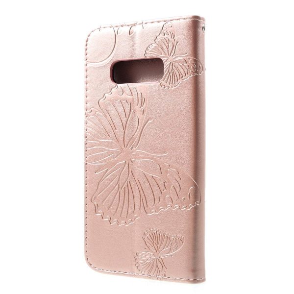 Samsung Galaxy S10E Læder Cover m. Pung Butterflies - Rose Gold Hot on Sale