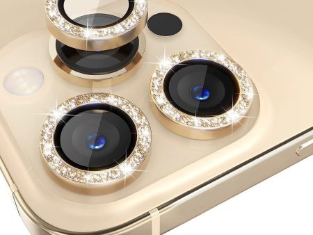 iPhone 13 Pro   13 Pro Max Kamera Glasbeskyttelse m. Rhinsten - Guld Fashion