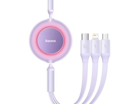 Baseus Bright Mirror 3in1 Kabel 66W USB-A til USB-C   Micro USB   Lightning Kabel 1.1m - Lilla Hot on Sale