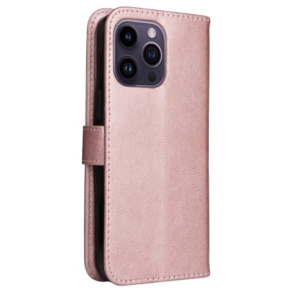 iPhone 15 Pro Max Læder Cover m. Pung og Strop - Rose Gold Hot on Sale