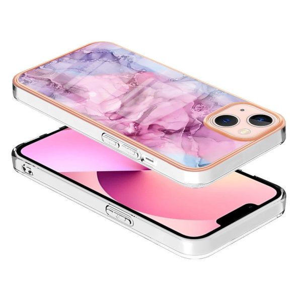 iPhone 15 Plus Hybrid Plastik Cover - Lilla   Lyserød Marmor Fashion